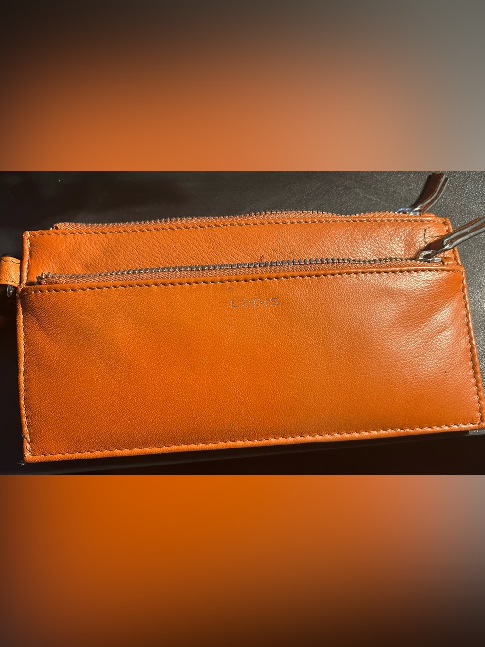 Lodis Leather Zip Wallet in Bright camel with Silver Zipper